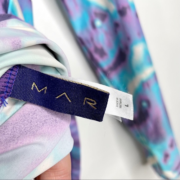 MAR BY VIX Tie-Dye Swim Top Rash Guard / Large / Turquoise & Purple - Picture 5 of 11